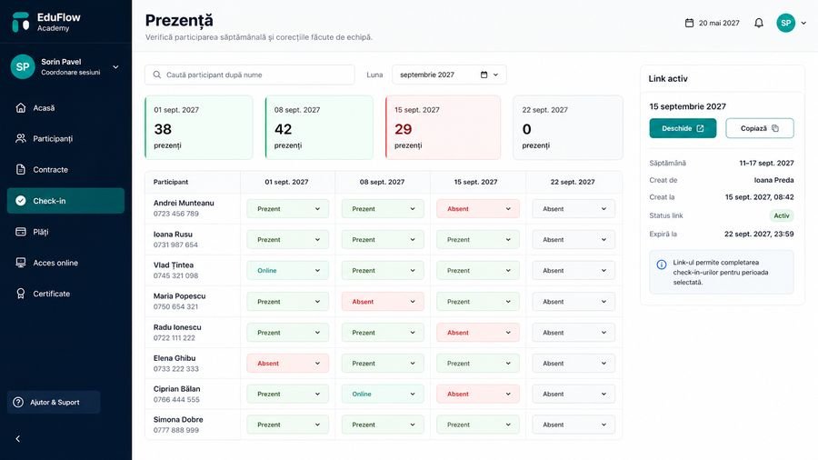Dashboard pentru cursuri online