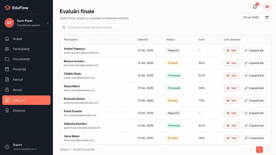 Dashboard pentru afterschool și centru educațional