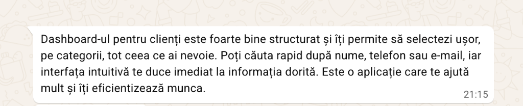 Mesaj primit pe WhatsApp